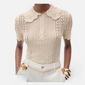 Mango knit with Peter Pan Collar Small EUC